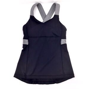 Lululemon Athletica Tank Top Black White Striped Criss Cross Back Size 6